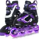 MammyGol Adjustable Inline Skates for Kids Boys Girls Youth with Light up Wheels (Medium - Big Kid (1-4US), Violet)