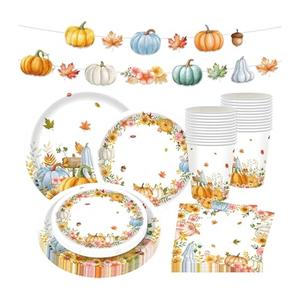 142 Pcs Thanksgiving Party Supplies, Plates and Napkins Set, Disposable Party Plates for Fall Harvest Autumn Fall Harvest Party Supply Thanksgiving Decor Serves 20