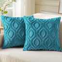 decorUhome Throw Pillow Covers 20x20 Inch Set of 2, Soft Plush Faux Wool Teal Solid Couch Pillow Covers, Accent Farmhouse Neutral Square Pillow Cases for Sofa Bed Living Room Home Decor