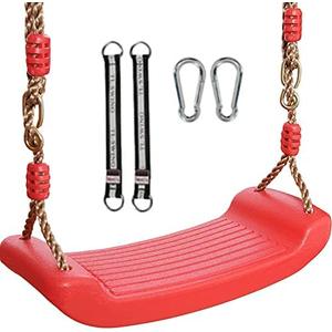 Plastic Swing Seat,Kids Swing Seat with 6.6ft Adjustable Rope and 2 Carabiners,Red Swings for Backyard Playground Indoor Outdoor