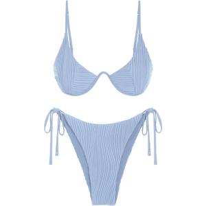 ZAFUL Women's Bikini Sets Ribbed Two Piece Swimsuits Underwire Adjustable Back Clasp Bathing Suit Side Tie Thong Swimwear (Size Large)