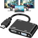 HDMI to VGA+HDMI Adapter for Dual Monitor, HDMI to VGA, HDMI to HDMI Splitter 2-in-1,1080P@60HZ Full HD Display Video Converter Compaitble with Windows/Mac Os/Linux, Plug & Play