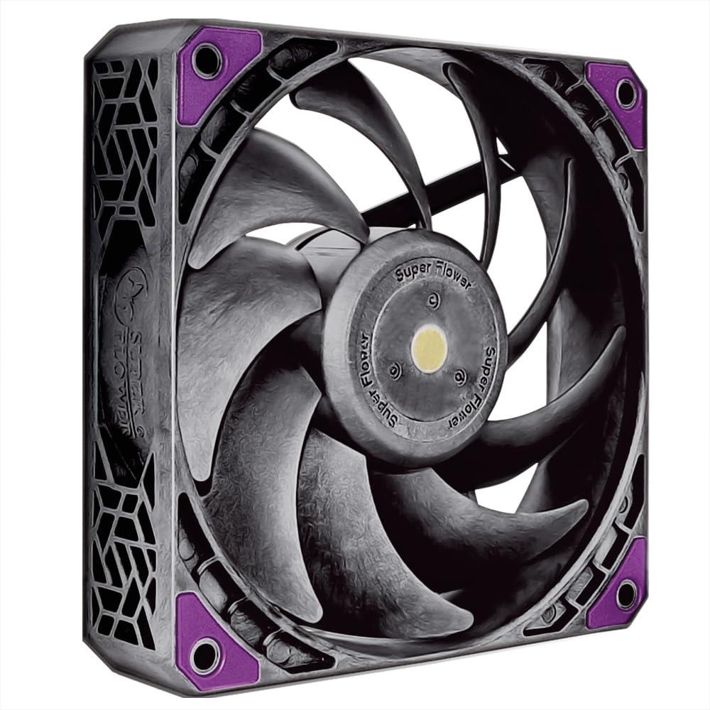 Super Flower, MEGACOOL 120mm Fan, 12-Pole Motor Design, Extremely Cooling Performance, PWM, Black/Grey, Computer Case Fan, Anti-Vibration Mounting Pads, SF-PF121-BK, 30mm Depth