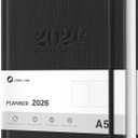 2026 Planner, Weekly and Monthly Planners, Faux Leather Daily Calendar 2026 Planner, 12 Month Agenda from Jan. to Dec., Hardcover Habit Tracker Journal 5.75" x 8.4"(Black)
