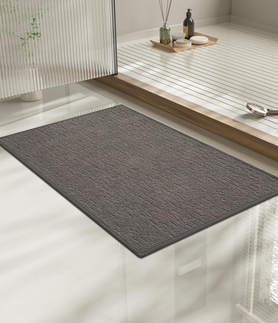 chakme Bathroom Rugs Mat 24x17, Ultra Thin Non Slip Bath Mat Small Quick Dry Absorbent Bath Mat for Bathroom Floor, (Grey, 24"x17")