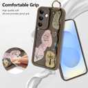 Silicone Case for Samsung Galaxy S25 Plus with Strap, Cute Flower Floral Phone Case for Girl Women, Adjustable Finger Strap Shockproof Protective Cover, Brown Flowers