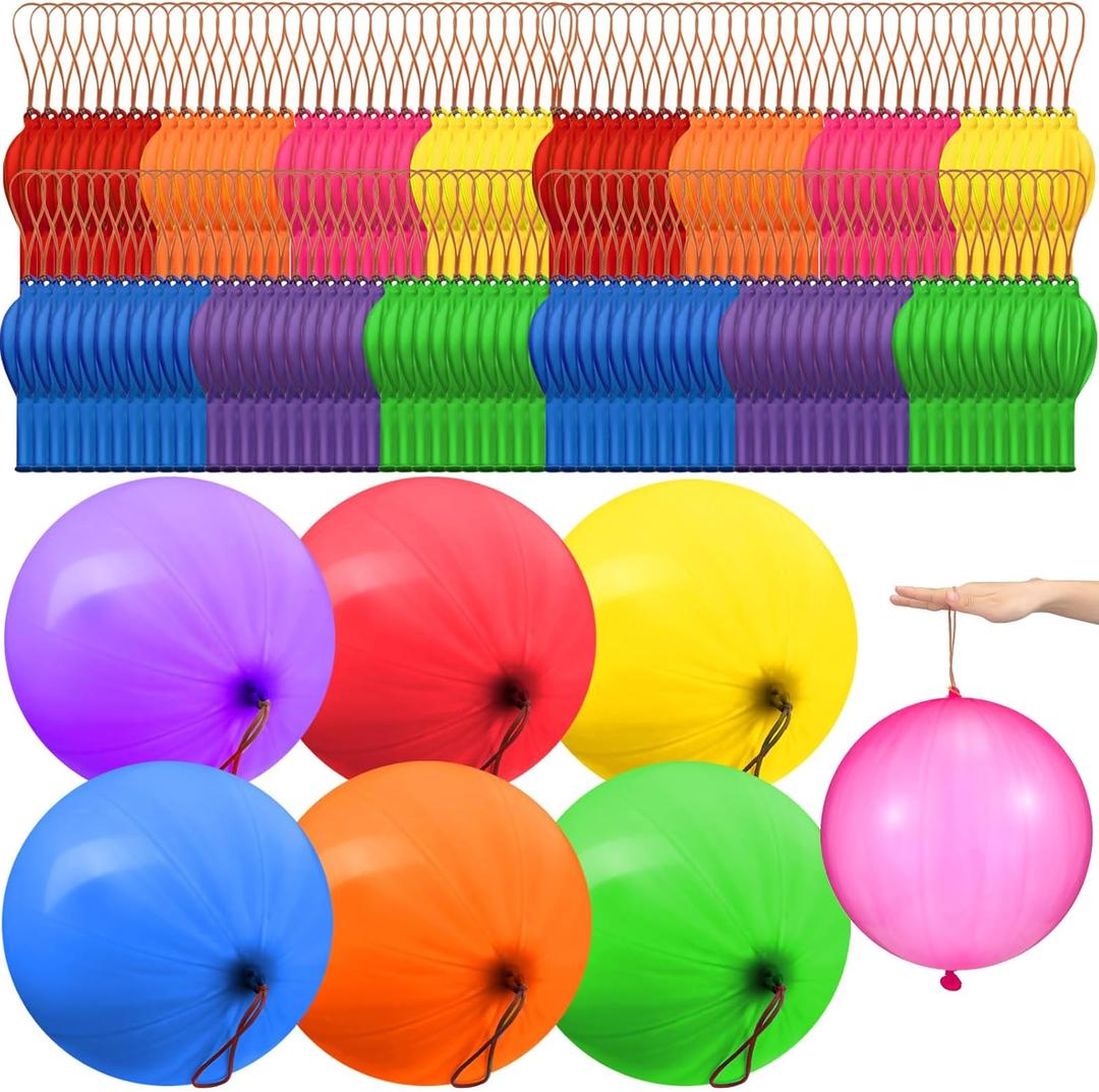 Libima 350 Pcs Punch Balloons Bulk Assorted Colors Punching Balloons Heavy Duty Punch Ball with Rubber Band Handle for Kids Birthday Christmas Party Favors Supplies Classroom Prizes Goodie Bag Fillers