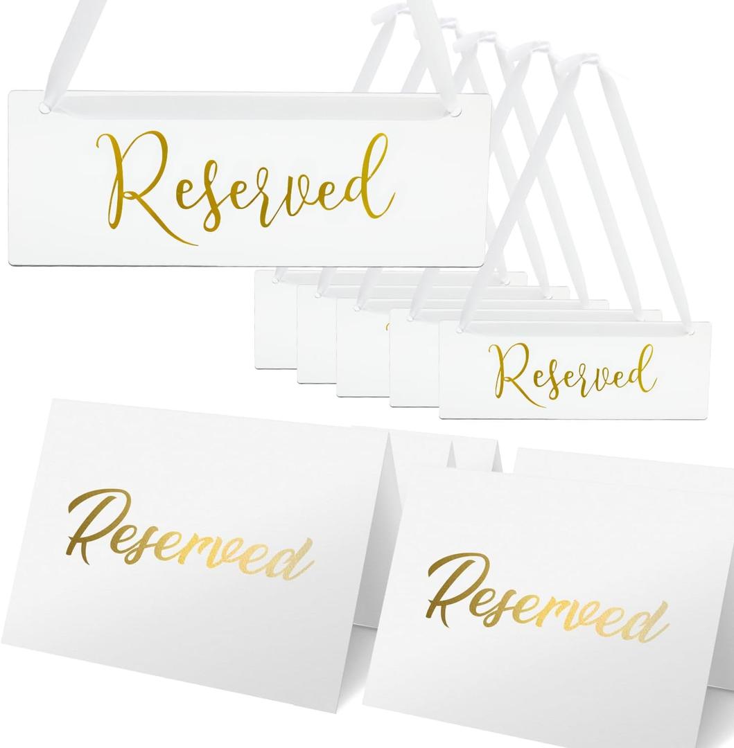 Reserved Seating Signs 6Pcs with Reserved Table Signs 10Pcs  Modern and Elegant Gold Sign Holder for Restaurant Table, Wedding Reception, Ceremony  Durable Reserve Signs for Tables and Chairs