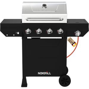 Nexgrill Classic 4-Burner Gas Barbecue with Side Burner - Premium Stainless Steel Gas Grill with Porcelain-Coated Cast Iron Grates, Even-Heat System - Garden, Balcony & BBQ Events