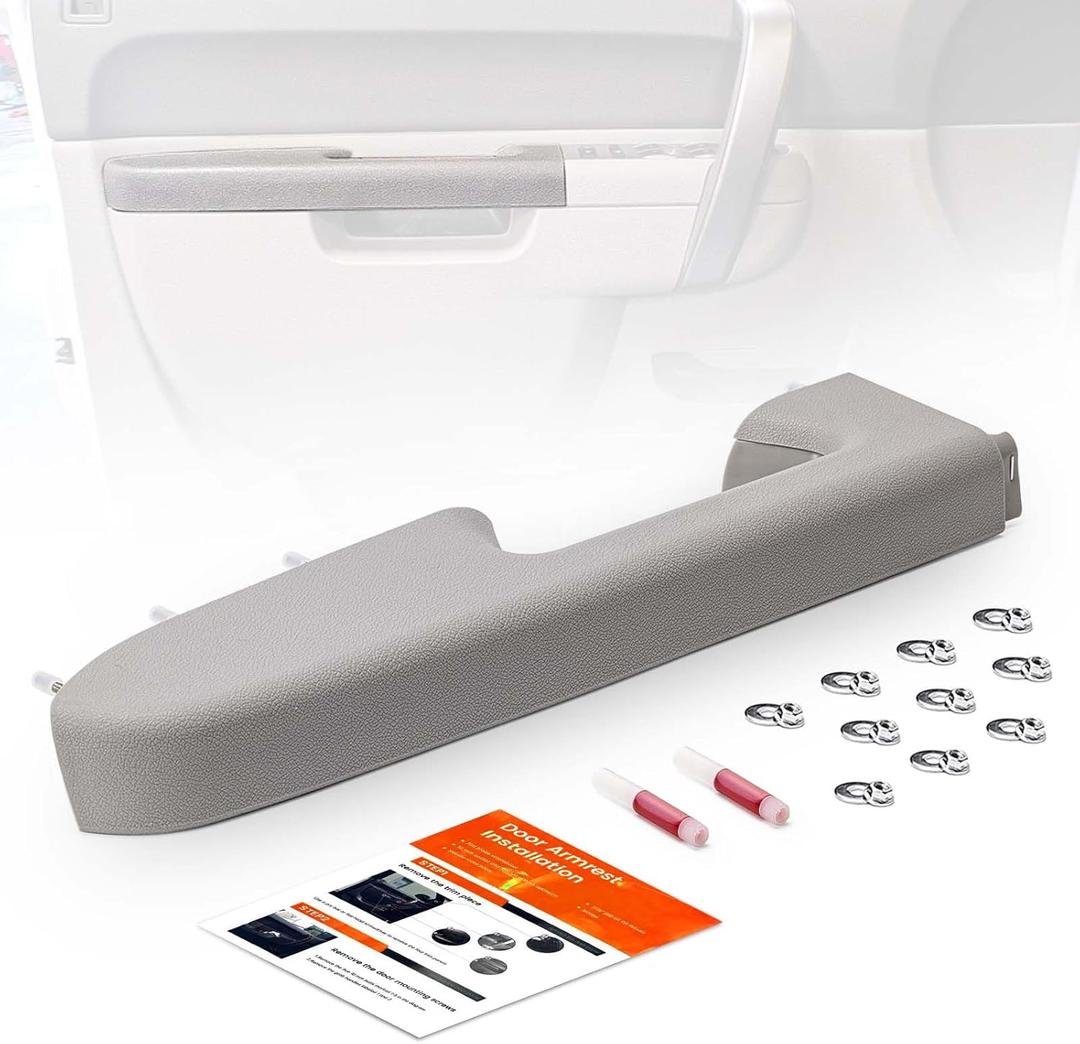 22818466 Front Left Driver Side Door Panel Armrest Repair with Door Release Handle Below Armrest (17 inch) Compatible with Chevy Silverado/GMC Sierra 1500 2500HD 3500HD 2010-2014, Gray