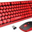 FOPETT Wireless Keyboard and Mouse Combo, 104 Keys Full-Sized 2.4 GHz Round Keycap Colorful Keyboards, USB Receiver Plug and Play, for Windows, Mac, PC, Laptop, Desktop (Black Red)
