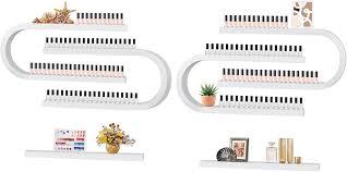 Lorvain 6PS Metal Wall Mounted Nail Polish Storage Racks, Black Display Rack U Shape Cosmetic Display Case Lipstick Perfume Wall Shelf Essential Oil Organizer for Nail Polish Bottles Spa Nail Salon White