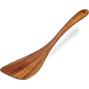 Wooden Spatula Nonstick Turner Acacia Wood, Right Long Handle Flat Frying Spatulas Handmade for Mother Wife Grandma Her Kitchen Gift, Ideal Cookware Utensils for Cooking Eggs, Fish, Pancakes (12 Inch, Brown)
