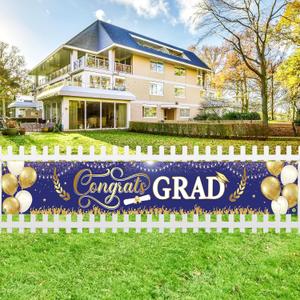 KatchOn, Xtralarge Blue and Gold Congrats Grad Banner - 120x20 Inch | Graduation Yard Signs Class Of 2025 | Grad Banner Class Of 2025 | Blue And Gold Graduation Decorations 2025 | Class of 2025 Decorations