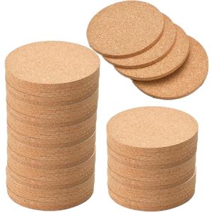 50 Pack Absorbent Cork Coasters, 4 Inch Round Edge Coaster for Drinks, Extra Thick Engraved Plain Coasters in Office, Home, or Cottage -1/5" Thick