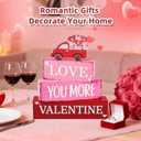 4 Pcs Valentine's Day Wooden Tiered Tray Decor, Love Truck Decorations Gifts for Lover Wife Husband Boyfriend Girlfriend, Valentine Table Centerpiece for Home Kitchen Bedroom Decor (Deep Pink)