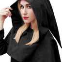 FURPHI Medieval Cowl Hood Renaissance Faux Suede Cape Pagan Cosplay Halloween Costume Accessories (Black)