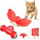 KiTiFISH 2025 Upgrade Interactive Cat Toy, Automatic Cat Toy with Motion Activation, USB Rechargeable, Fast Rolling on Thin Carpet, Fun Exercise Toy for Indoor Cats, Durable Feather Tail and Bell (Rose red)