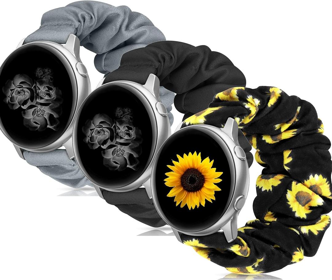 20mm 22mm Scrunchies Watch Bands, Elastic Replacement Bands for Samsung Galaxy Watch 4 5 Pro 6 7 Classic Galaxy Active 1 2 40mm 44mm for Women BGS-S