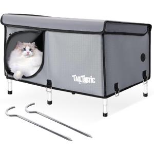 Outdoor Cat House Elevated,Insulated Feral Cat House Outdoor for Winter,Waterproof Cat Bed with Cozy Cushion(Grey, Large)