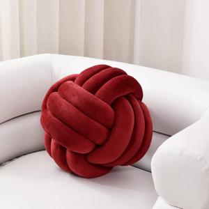 Sioloc Soft Knot Ball Pillows,Round Throw Pillow Cushion Home Decoration Plush Pillow,Throw Knotted Pillow Handmade Round Plush Pillow10.6inches,Burgundy (Medium (Pack of 1))