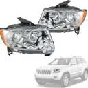 RUIANOMG Headlights Assembly Replacement For Jeep Grand Cherokee 2011 2012 2013, Chrome With Amber Reflector