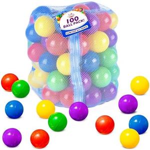 Sunny Days Entertainment 100 Count Multi Colored Play Balls – Phthalate and BPA Free Non-Toxic Crush Proof Plastic Ball Pack - Balls for Toddler Ball Pit in Reusable Storage Bag with Zipper
