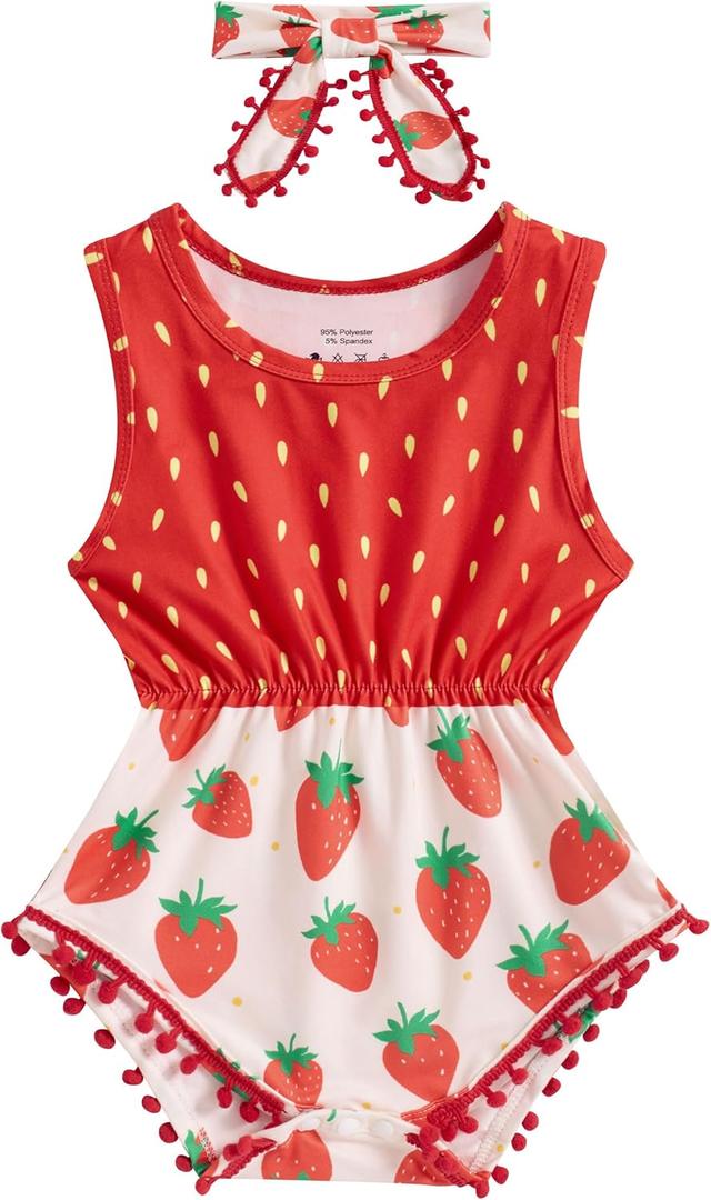 UNICOMIDEA 0-24 Months Baby Floral Romper Infant Playsuits Headband Jumpsuit Toddlers Outfits (12-18 Months, A18-red White)