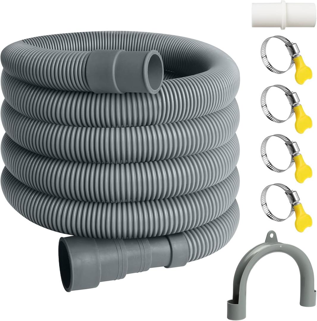 10FT Washing Machine Drain Hose, Universal Dishwasher Hose Extension Kit with 1 U-Bend Holder, 1 Extension Adapter and 4 Hose Clamps