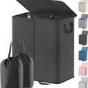 Lifewit Double Laundry Hamper with Lid and Removable Laundry Bags, Large Collapsible 2 Dividers Dirty Clothes Basket with Handles for Bedroom, Laundry Room, Closet, Bathroom, College, 136L Black