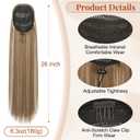 Flufymooz ponytail extension, 26 Inch Long Straight Drawstring Ponytail Synthetic Hairpieces Fake Pony Tails Natural Soft Clip in Hair Extension Pony Tail for Women (Ash Brown with Blonde Highlights)