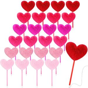 Zhanmai 24 Pcs Heart Shape Pom Pom Ballpoint Pens Colorful Fluffy Ball Pen Bulk for Teacher Women Office Party Supplies Wedding Gift