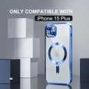 Misea Magnetic for iPhone 15 Plus Case Compatible with MagSafe [Never Yellowing] [Military Grade Drop Protection] Full Camera Lens Protector Plating Soft Clear Phone Case for Women, Deep Blue