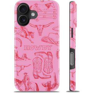 Goodon for iPhone 16 Plus Case Cute,Aesthetic Vintage Cowboy Horse Hard Shell,Compatible with Magsafe,Trendy Unique Cool Retro Coquette Floral Protective Slim Silicone Phone Cover for Women Girls