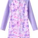 Girls Long Sleeve Rash Guard Swimsuits Zipper Bathing Suits, Size 6