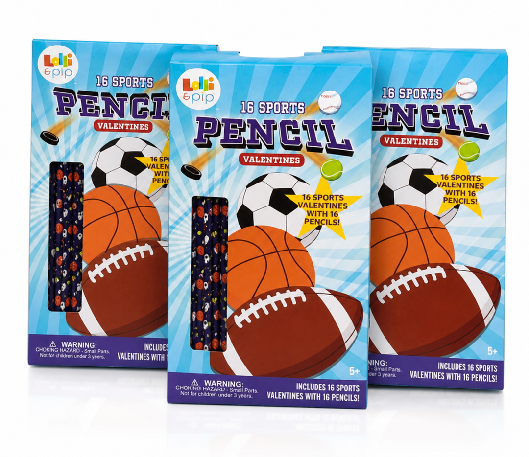 Lolli & Pip Pencil 16 ct Sports Pencil Valentines 3-Pack
