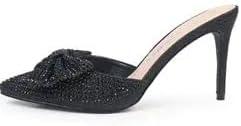 Lauren Lorraine Lolly Rhinestone Bow Slip-On Mule Formal Pump Prom Dress Sandals (7.5, Black)