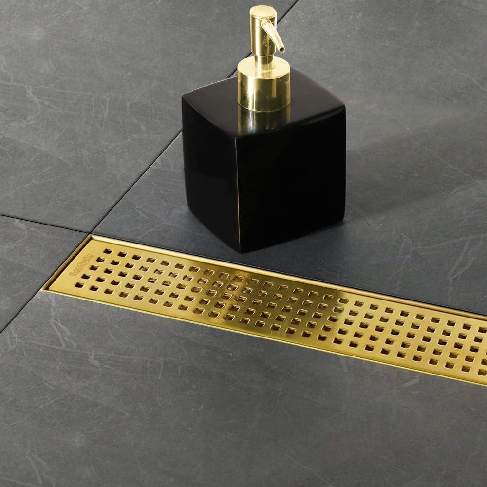 Neodrain 24" Linear Shower Drain, Gold 304 SS Bathroom Linear Drain,cUPC
Gold Shower Drain with Quadrato Grate& Adjustable Feet, Long Rectangle Shower Floor Drain in Bathroom, Balcony etc