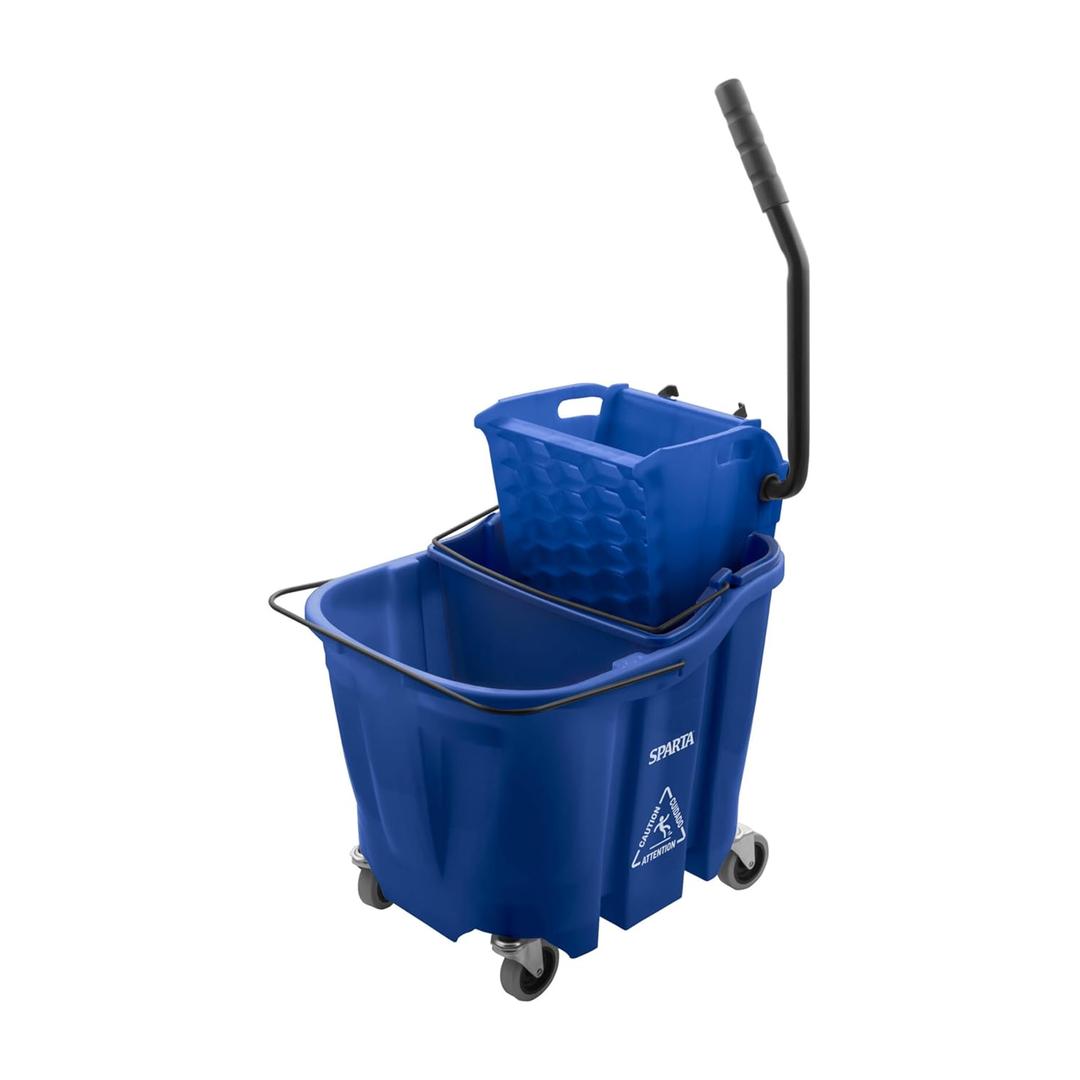 Carlisle FoodService Products Omnifit Mop Bucket with Side Press Wringer and Soiled Water Insert for Floor Cleaning, Kitchens, Restaurants, And Janitorial Use, Polypropylene (Pp), 35 Quarts, Blue