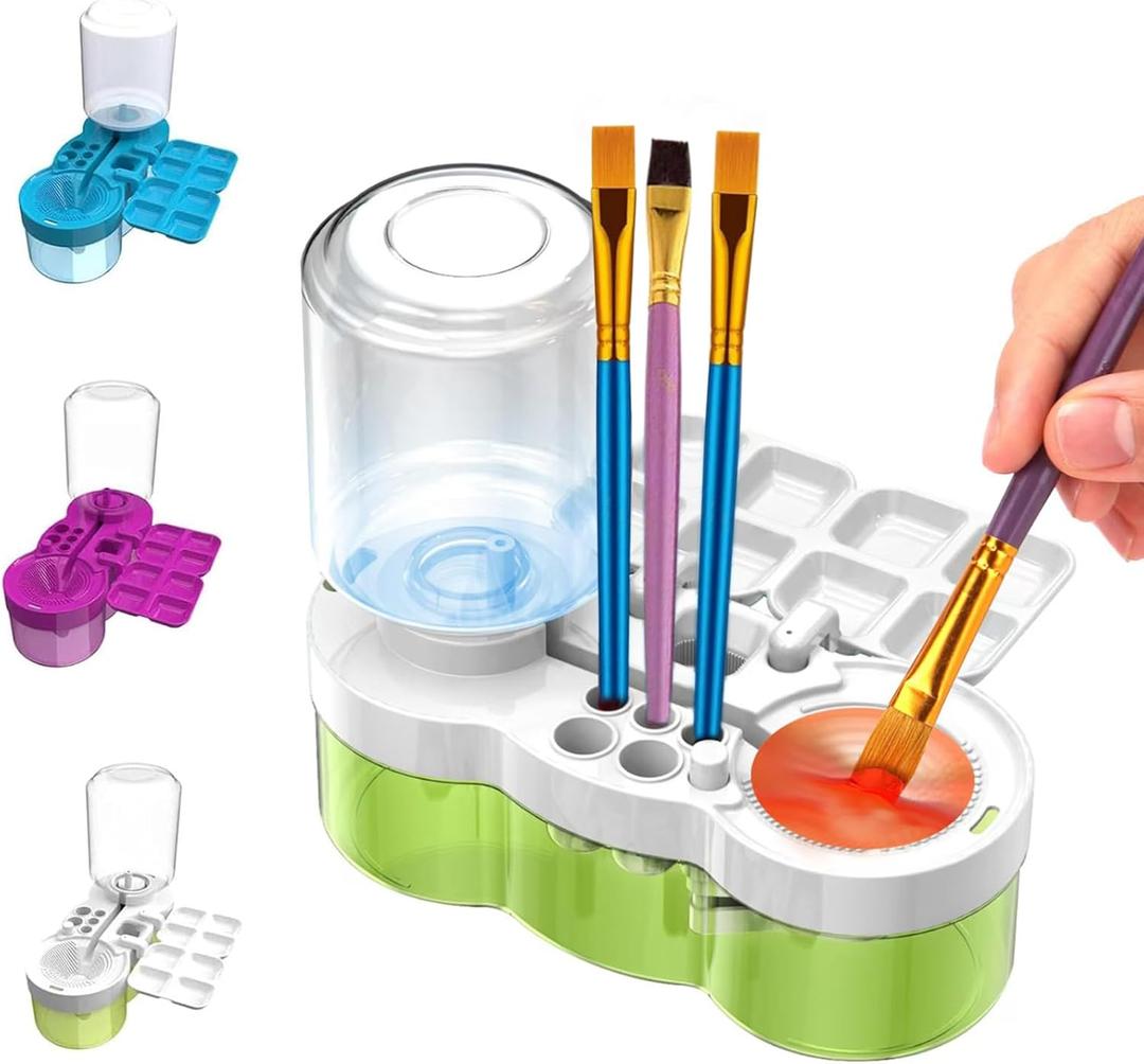 2026 Paint Brush Cleaner Brush Rinser Water Circulation, Brush Cleaner Painting Tool, Water Cycle Paint Brush Rinser With Brush Holder and Palette, Brush Rinser Dispenser for Adults Artist Kid (Green)