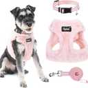 PUPTECK Adjustable Dog Harness Collar and Leash Set Step in No Pull Pet Harness for Small Medium Dogs Puppy and Cats Outdoor Walking Running, Soft Mesh Padded Reflective Vest Harnesses, Plush Pink M (M (CHEST 16"-18"))