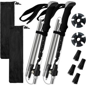 Collapsible Trekking Poles for Hiking - Lightweight Foldable Hiking Poles, 2 Pack Adjustable Aluminum Walking Sticks with for Men, Women, Kids, Seniors, Walking Poles for Backpacking, Camping, Travel (Black)