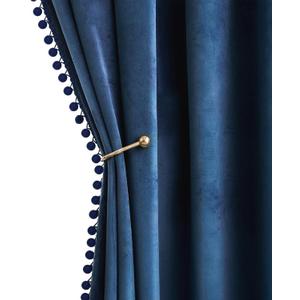 MIULEE Navy Blue Pom Pom Velvet Curtains for Bedroom/Living Room Darkening Thermal Insulating 84 Inches Long Blackout Curtains with Rod Pocket for Girls Room/Nursery/Home Theater Set of 2
