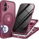 BERFY for iPhone 16 Case, Compatible with MagSafe, Built-in Privacy Screen Protector and Camera Protection, Anti-Spy Full Body Shockproof Phone Case for 16 6.1", Matte Dark Red