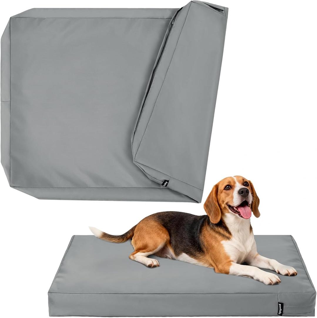 PAWFINITY Waterproof Dog Bed Cover Replacement Washable, Easy to Clean, Pet Hair Resistant, Heavy Duty Oxford, Zipper Closure, Indoor/Outdoor Use, Fits 36 Inch Dog Crate -Large, 35"x 22"x 3.5", Grey