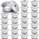 24 Disposable Aluminum Pot with Lid Round Foil Pans Disposable Cookware Food Container for Vacation Trips Camping Baking Heating Cooking (33.8 oz)