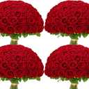 100 Pcs Red Roses Artificial Flowers Bulk, Real Touch Velvet Roses with Wrapping Paper, Fake Flowers for Wedding Centerpieces Bridal Bouquet Valentines Mothers Day Decor