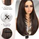 Brown Highlight U Part Wig for Black Women Layered Yaki Straight V Part Wig Synthetic Half Wigs Glueless Realistic Pull and Go Beginner Friendly for Daily Party Use, 24inch,Highlight Brown 