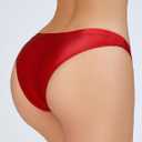 FEOYA Women Shiny Glossy Briefs Oil Low Rise Panties Seamless Sheer Bikini Thongs Underwear Cheeky Rave Club Party Bottoms (Red)