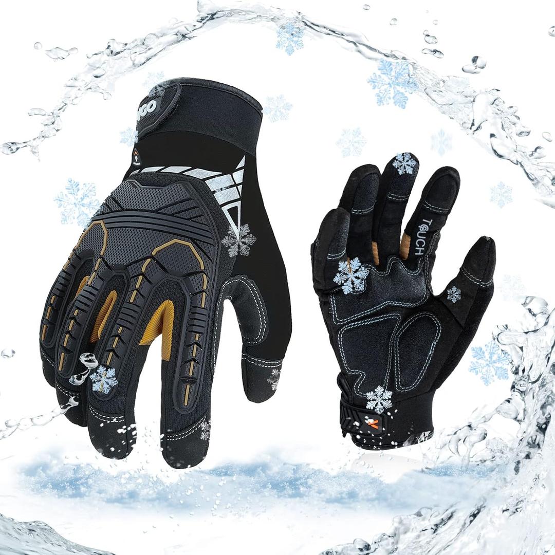 Vgo... 1-Pair 32F Waterproof Heavy Duty Winter Work Gloves Men,Mechanic Gloves, Impact Protection& Vibration Reduction(Size L, Black&Gold, SL8849FW)